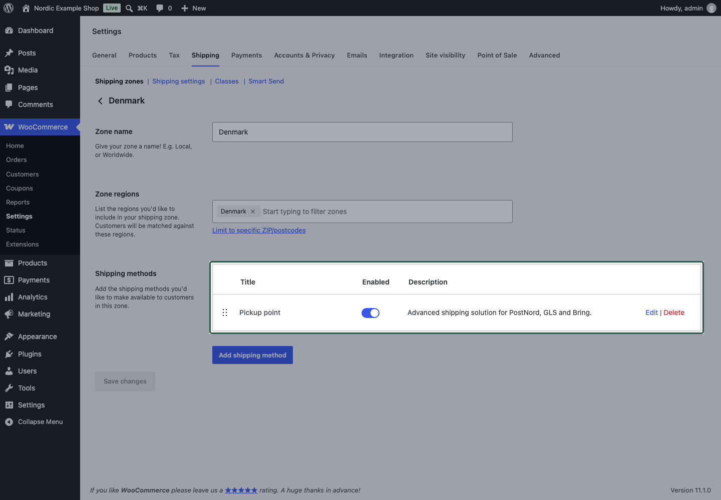 Configured Smart Send method enabled in its shipping zone