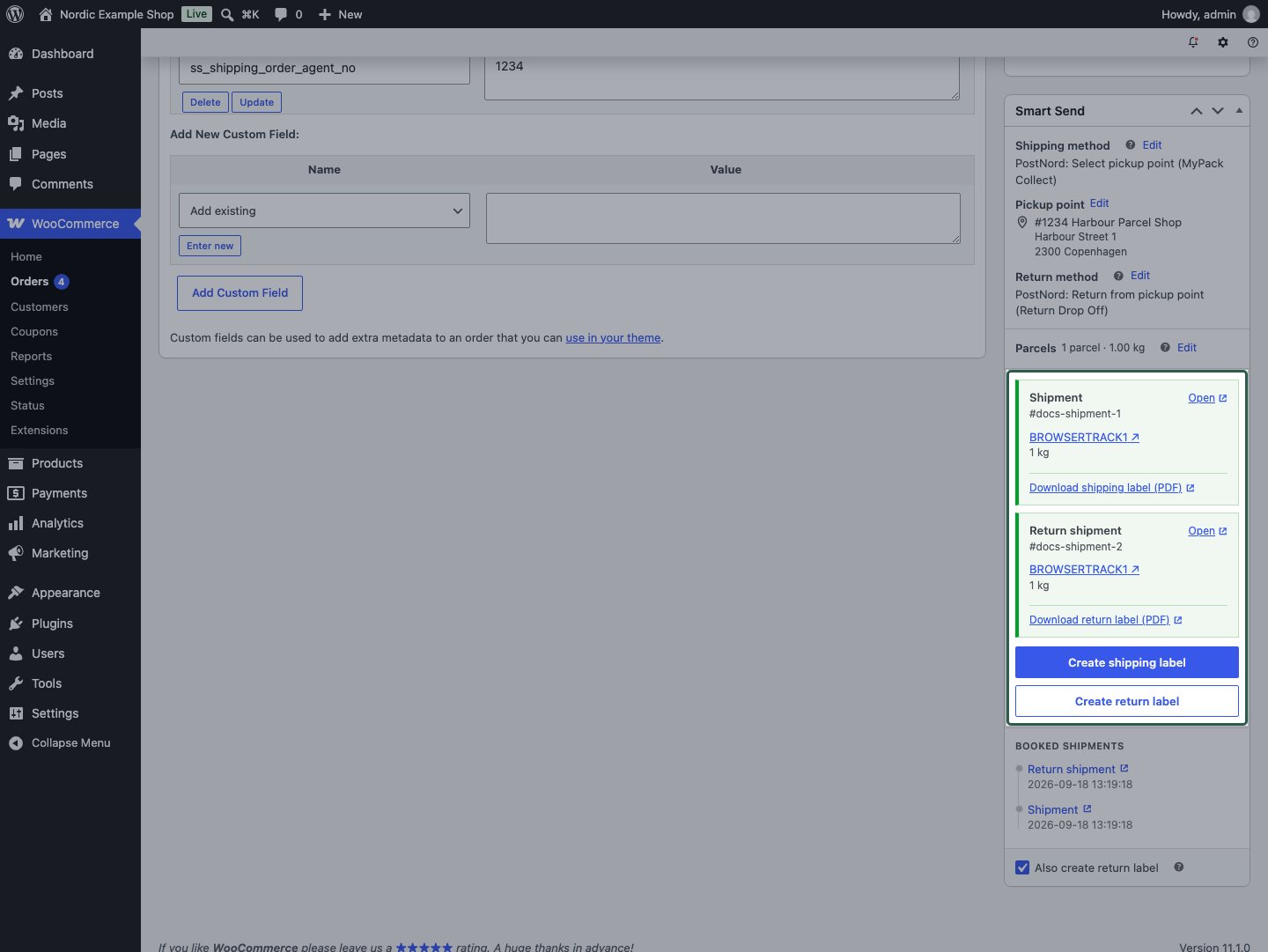 Successful outbound and return bookings with separate document links