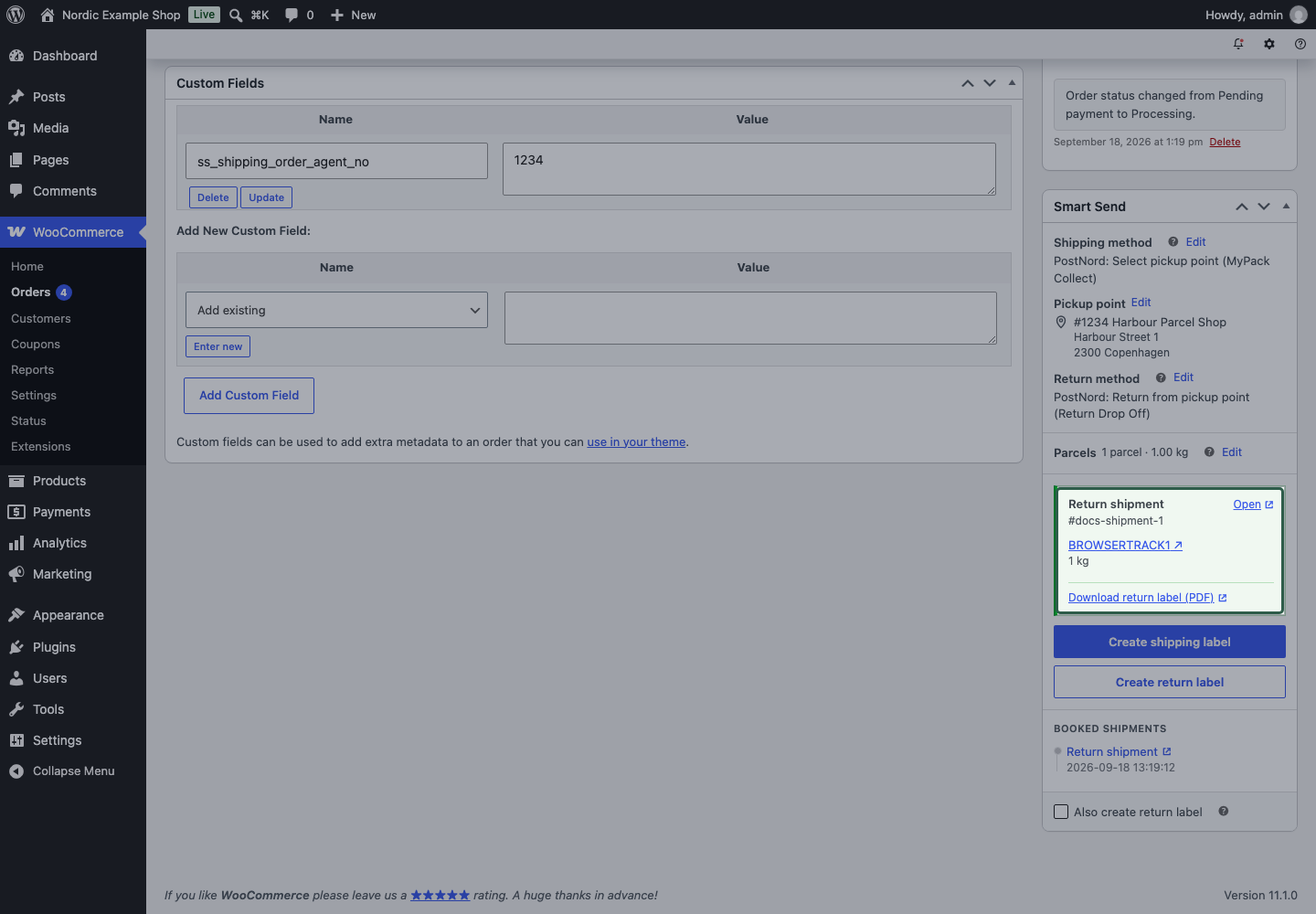 Successful return-only booking with its return document link