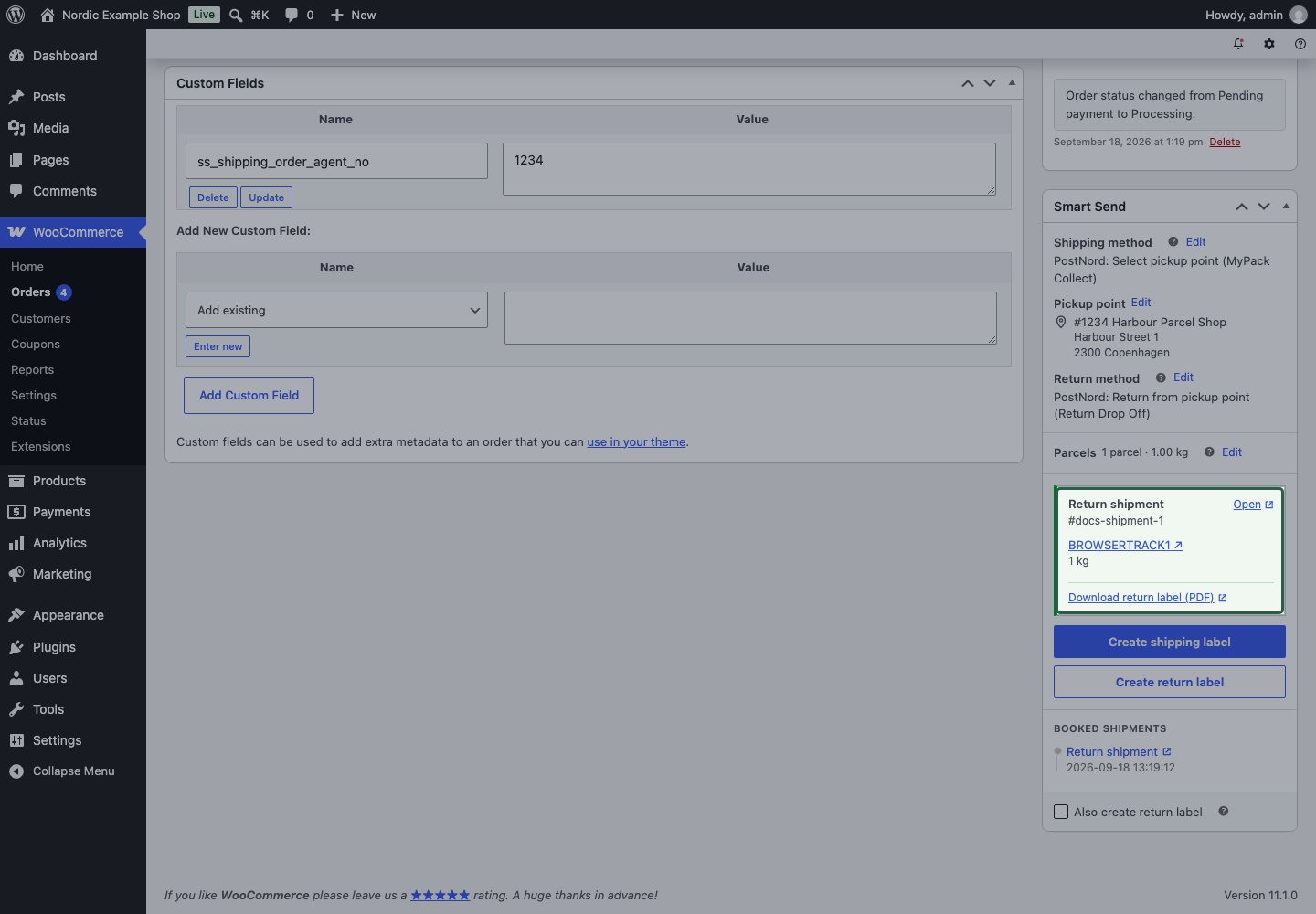 Successful return-only booking with its return document link