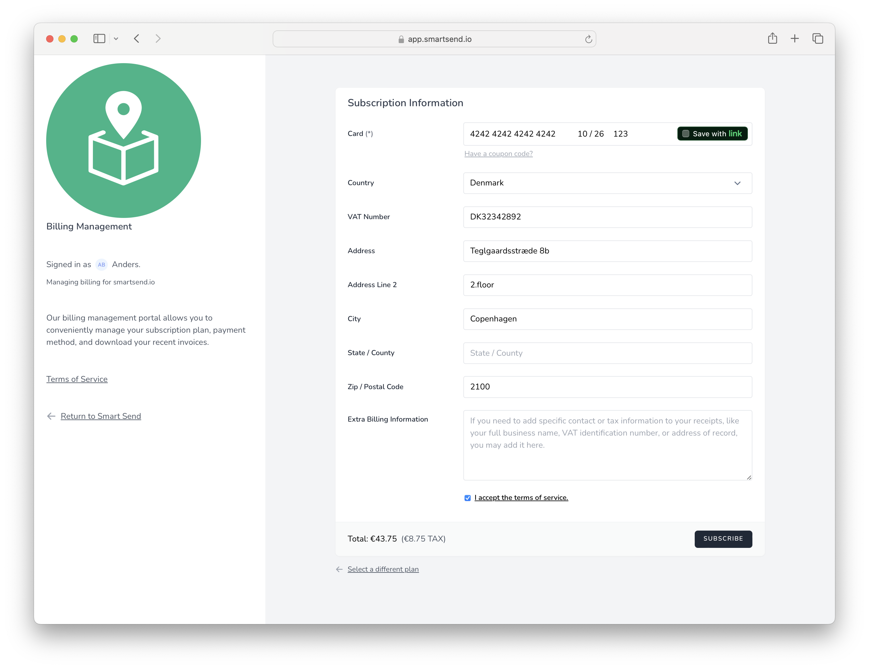 Payment details