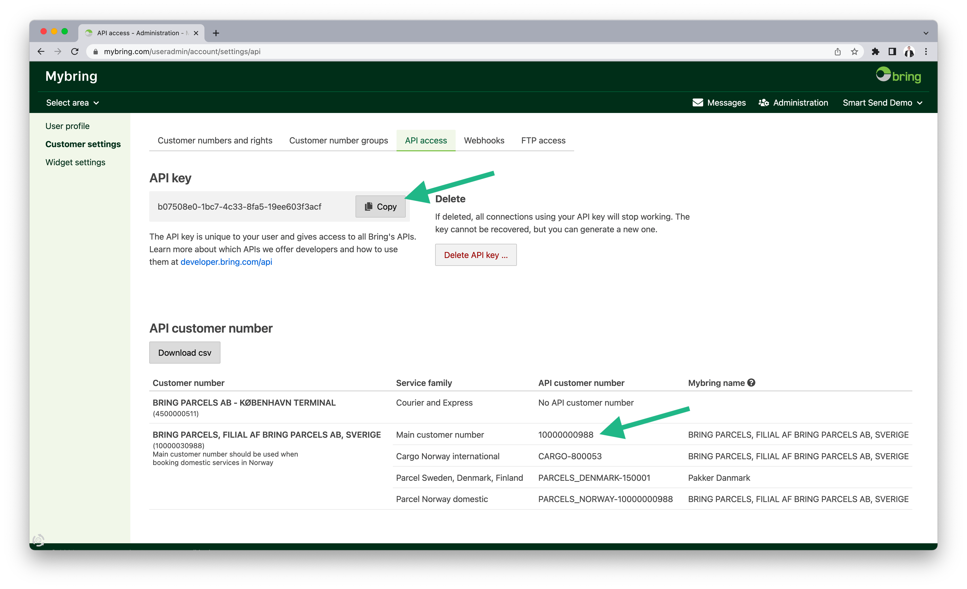MyBring account details