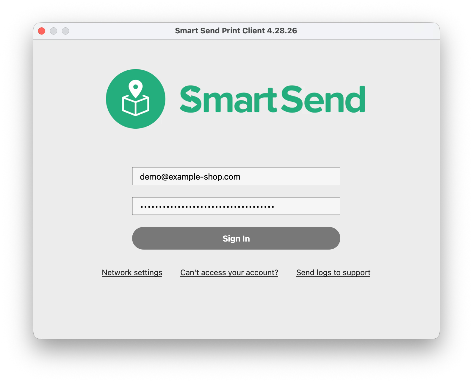 Print settings page showing the username and password credentials for the print client