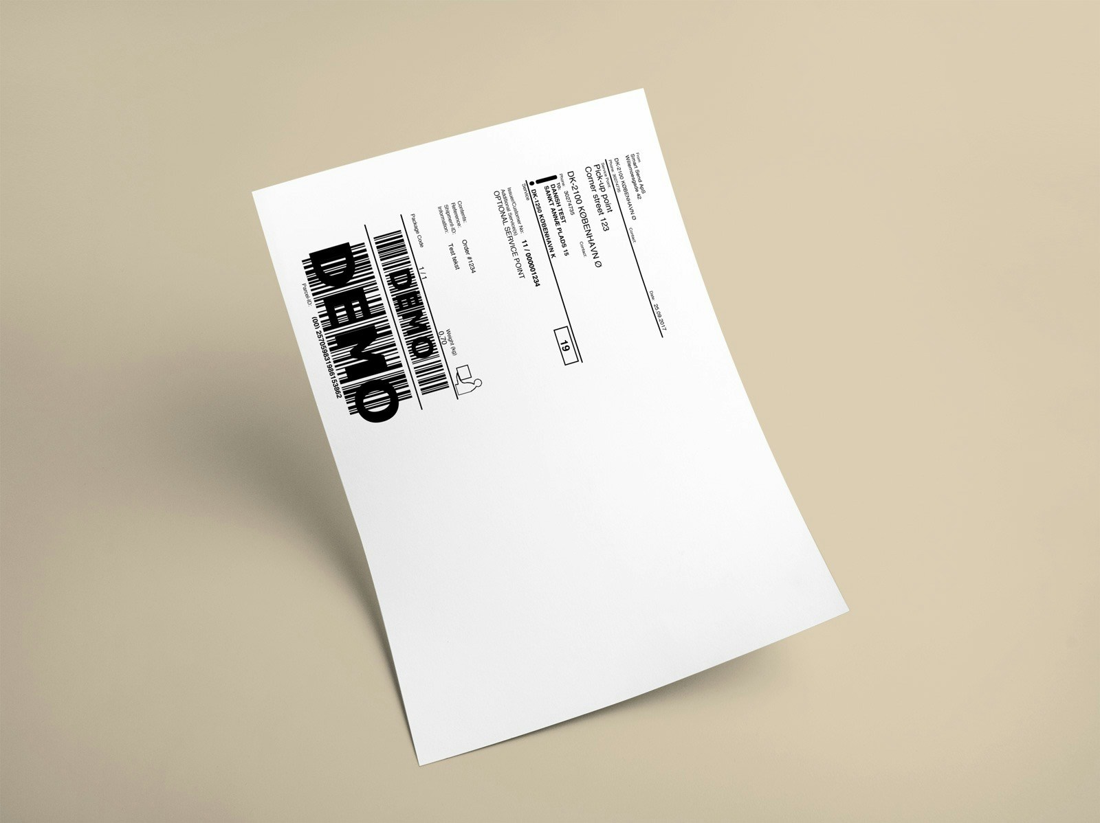 A4 print example showing two labels per page
