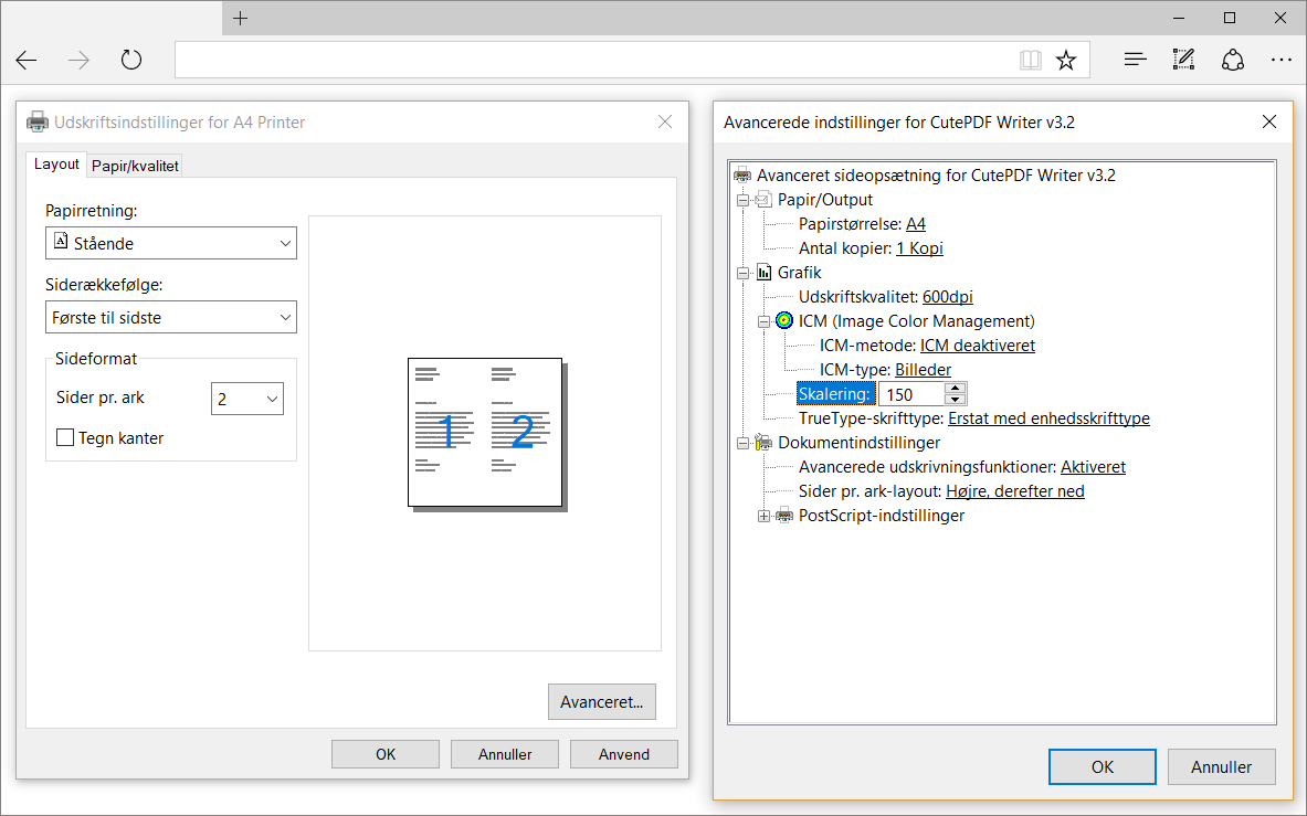 Windows A4 printing settings in Edge - Part 2