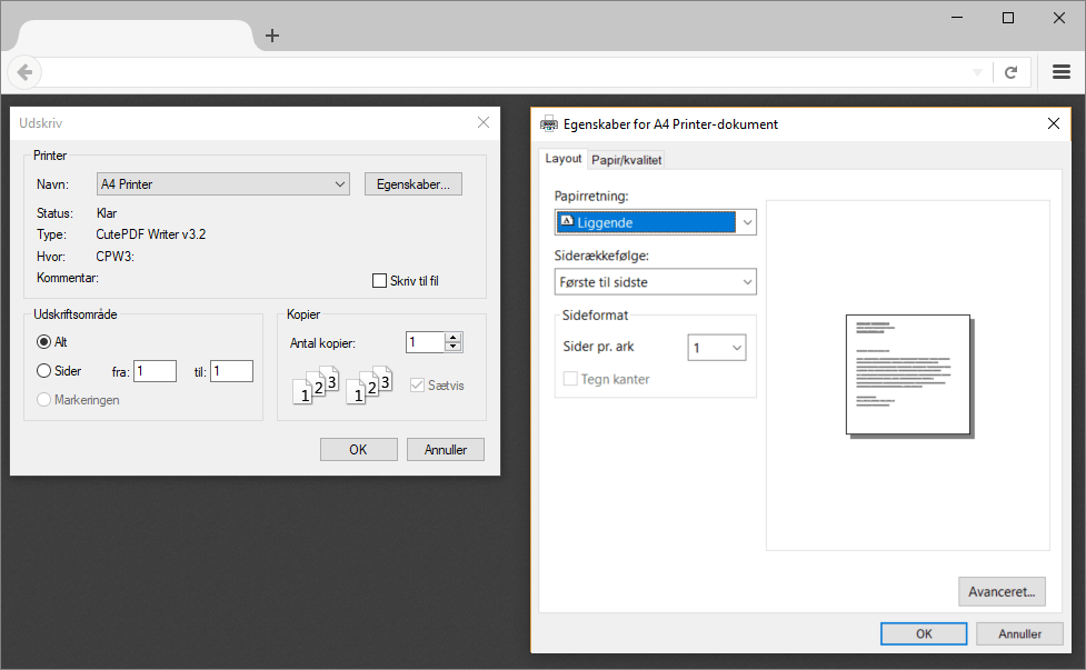 Windows A4 printing settings in Mozilla Firefox