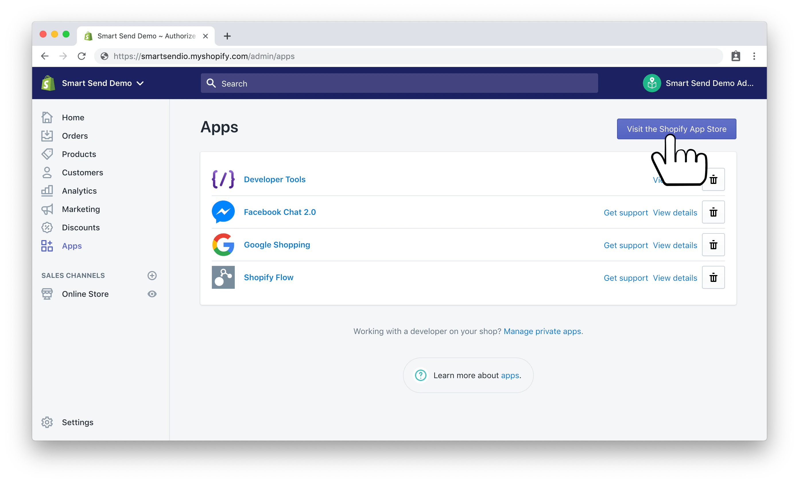Shopify Apps page showing the App Store