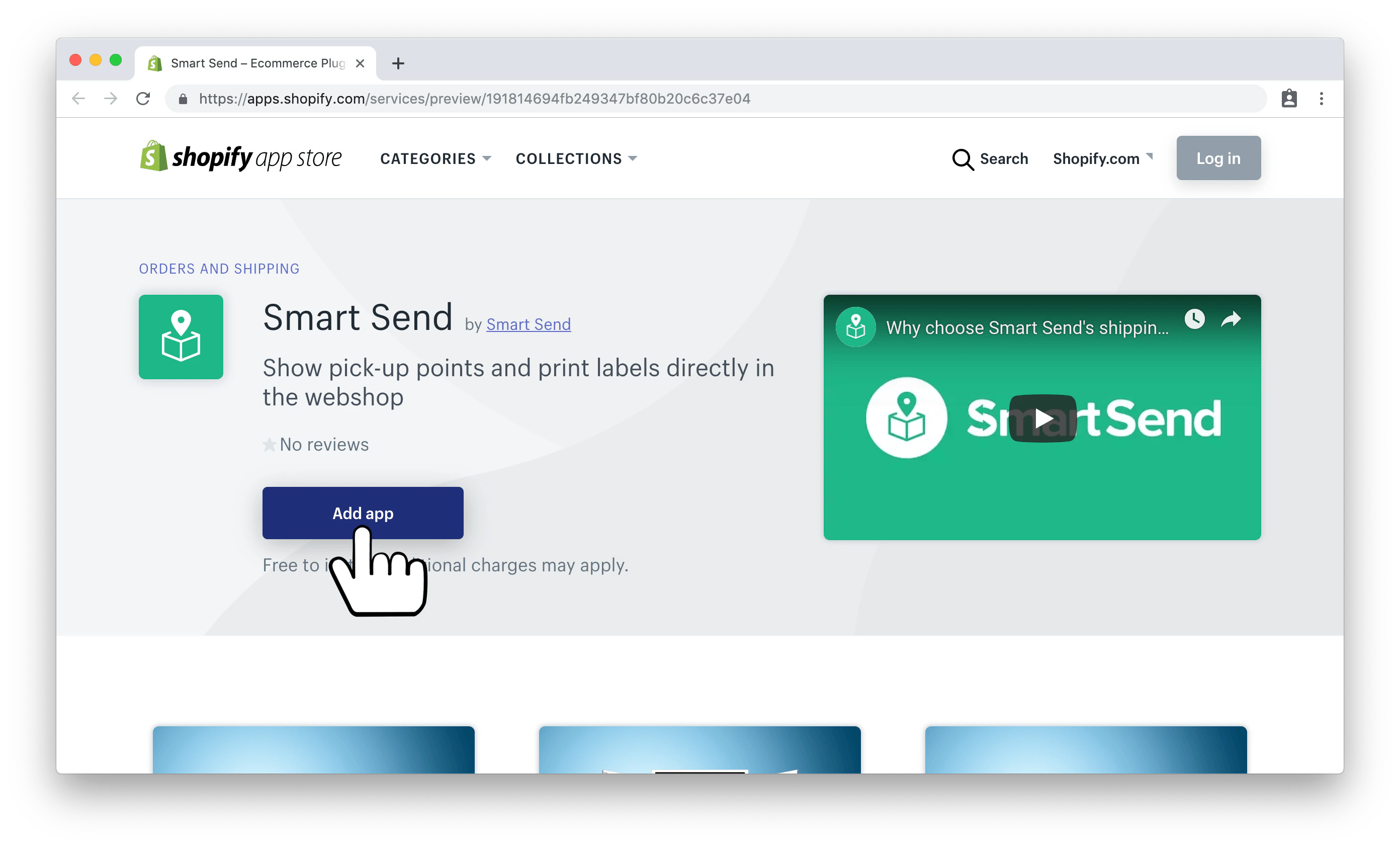 Smart Send app listing in Shopify App Store