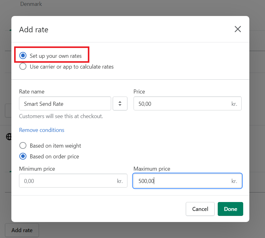 Add rate button in shipping configuration