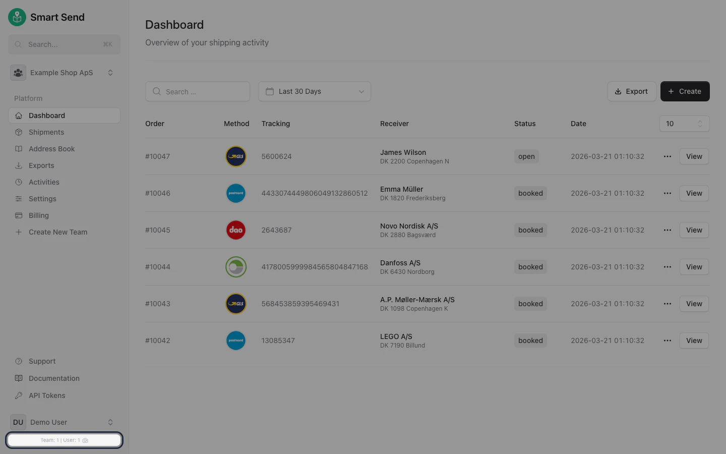 Screenshot button in the footer of the left side menu