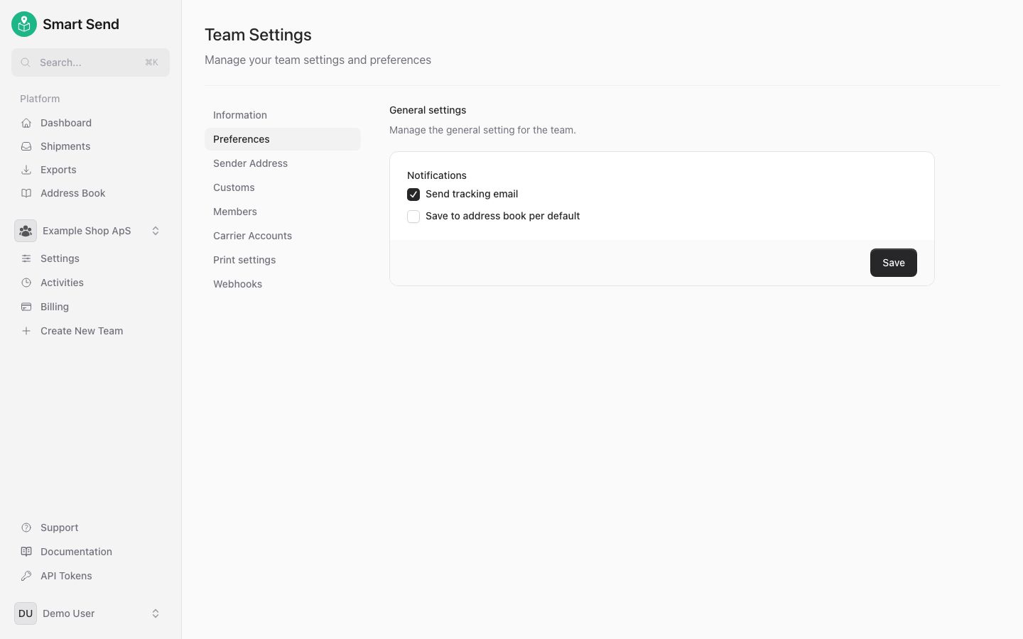 Settings - Smart Send