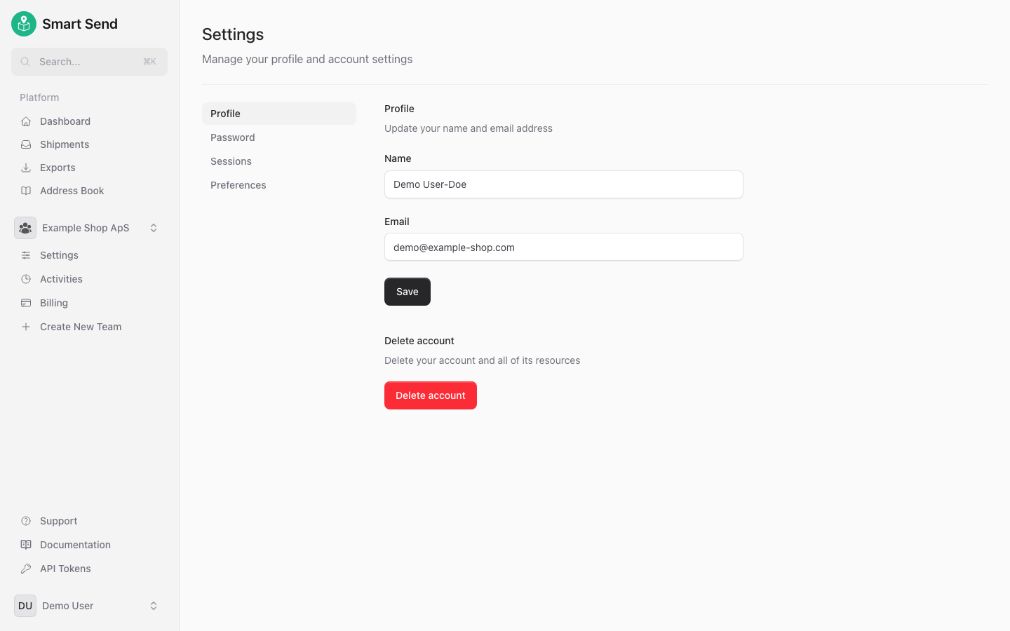 Profile page with updated information saved