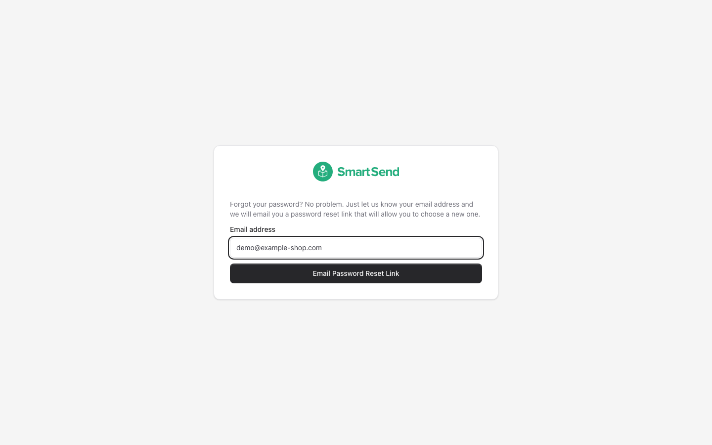 Forgot password page with email address filled in