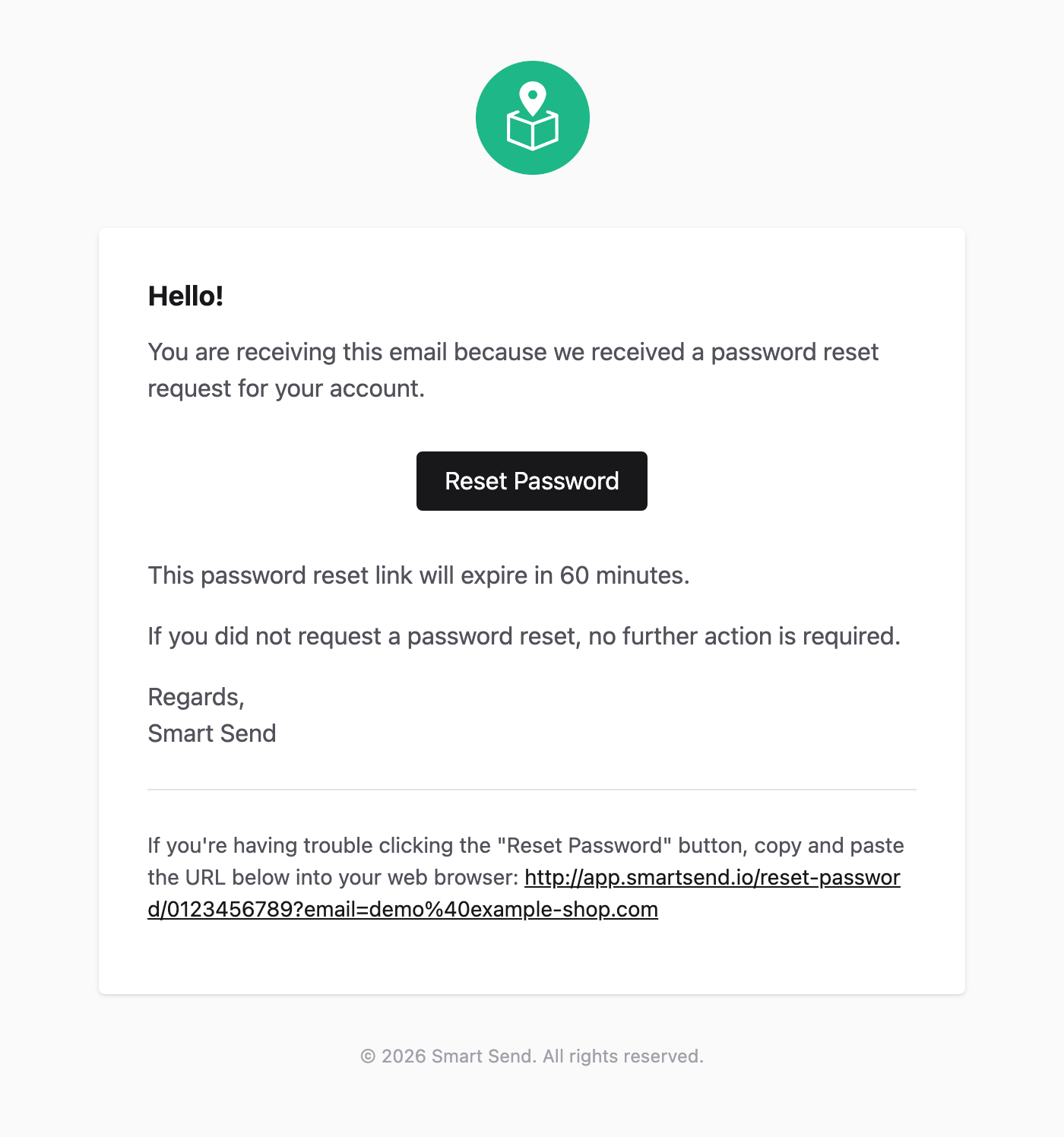 Password reset email with reset link
