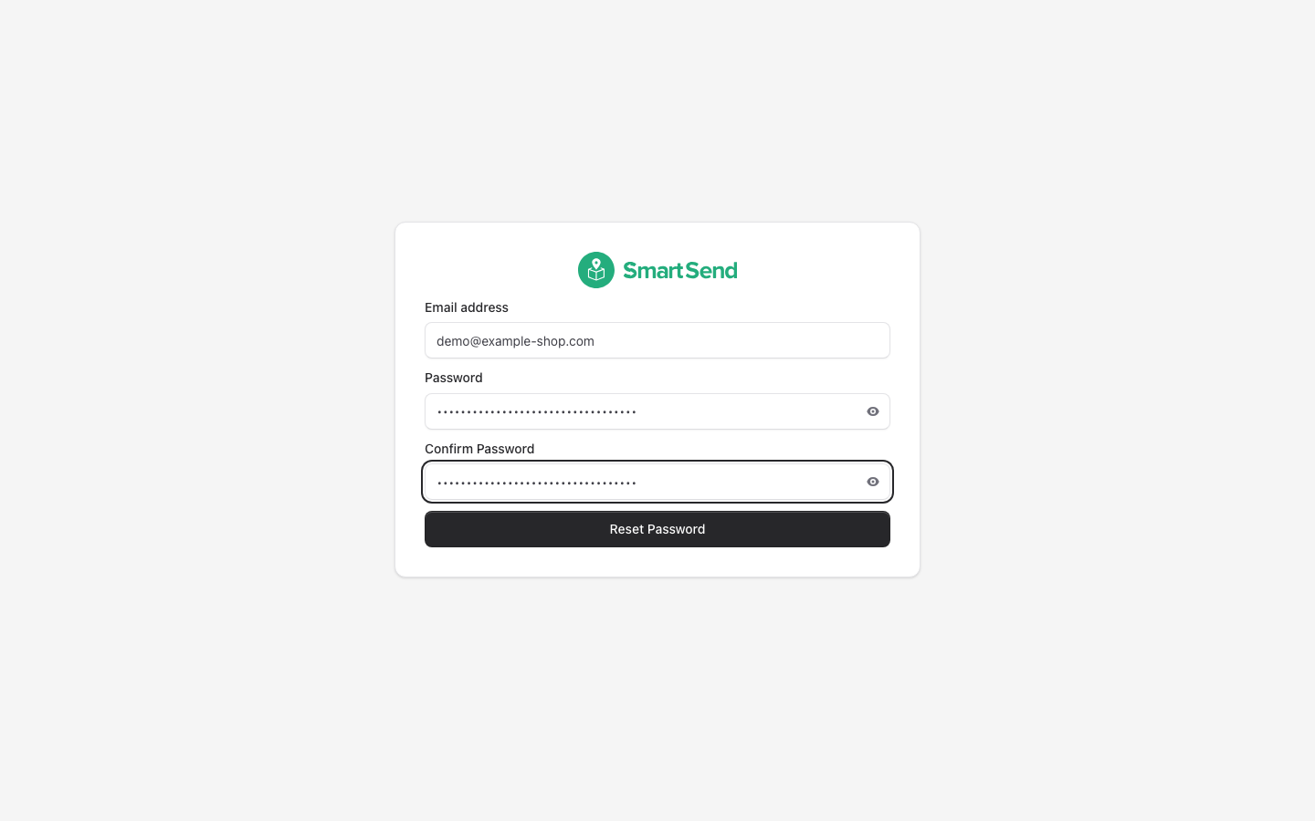 Reset password form with new password filled in