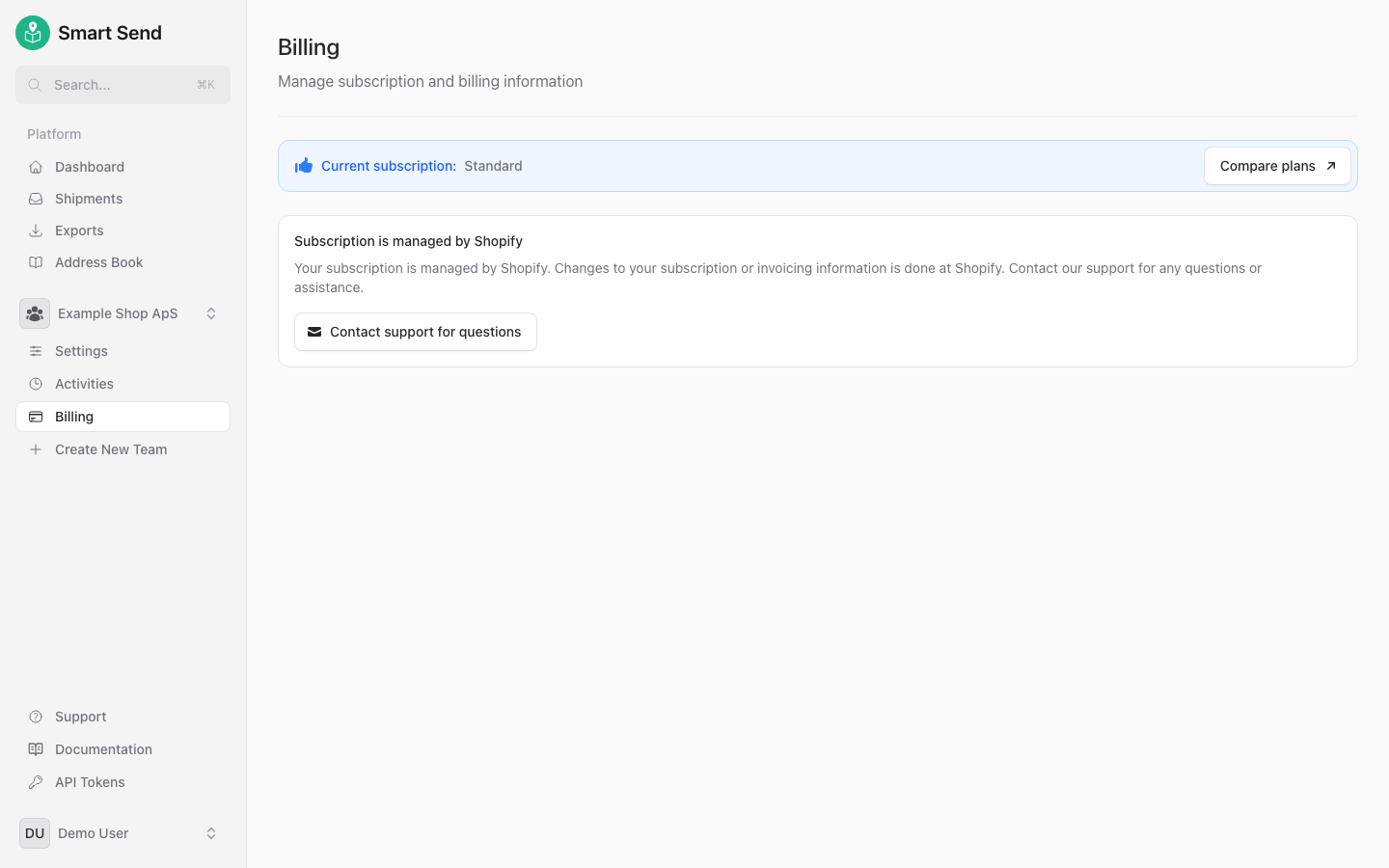 Billing page showing Shopify App Store billing