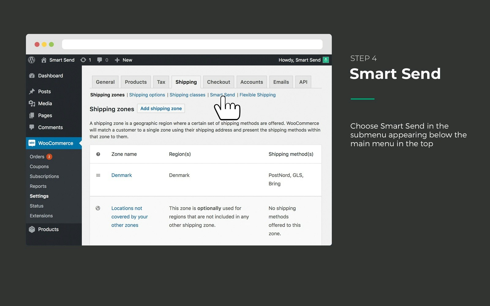 WooCommerce shipping menu with Smart Send option