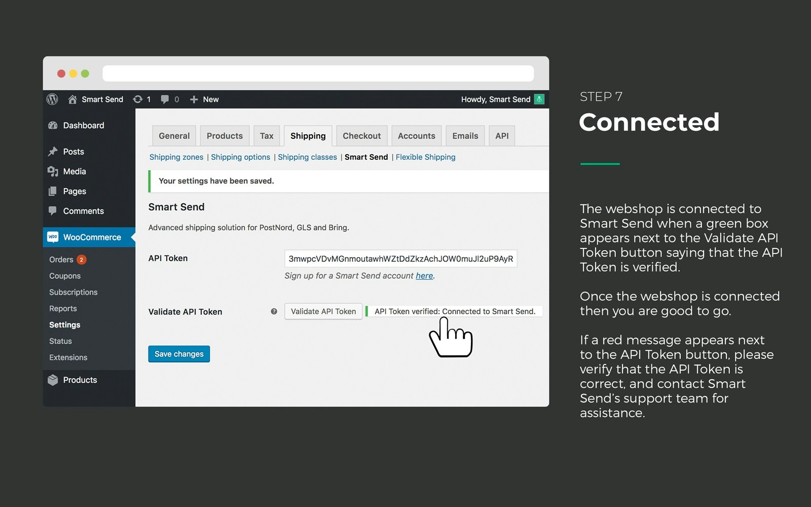 Successful API token verification message