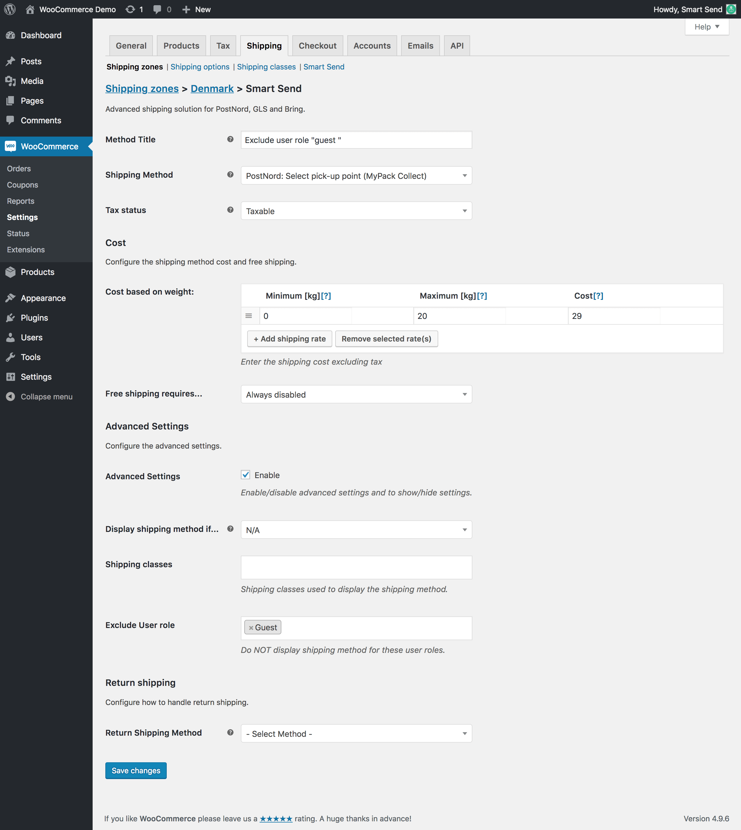 Shipping method excluding guest users