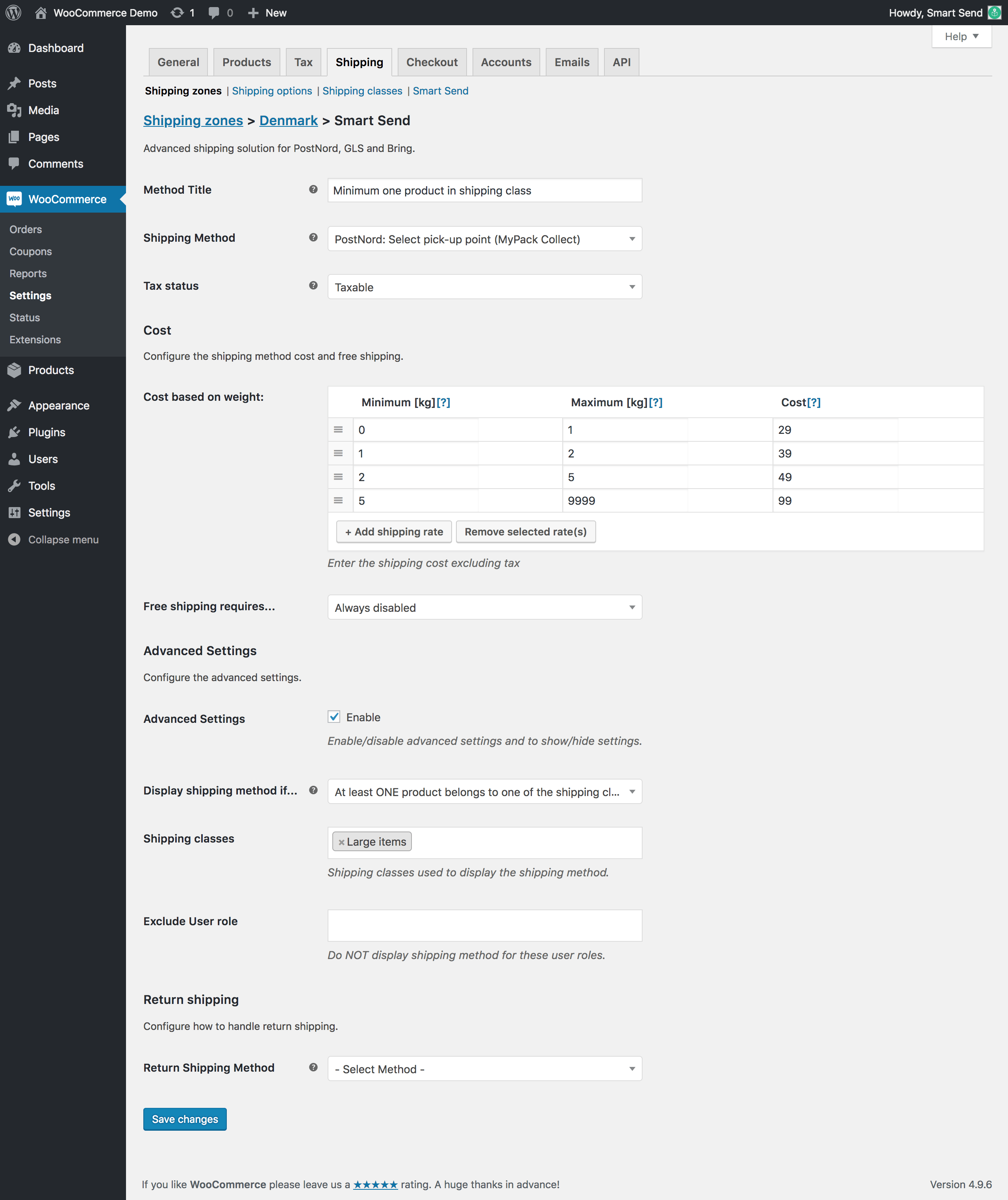 Shipping method for specific shipping class