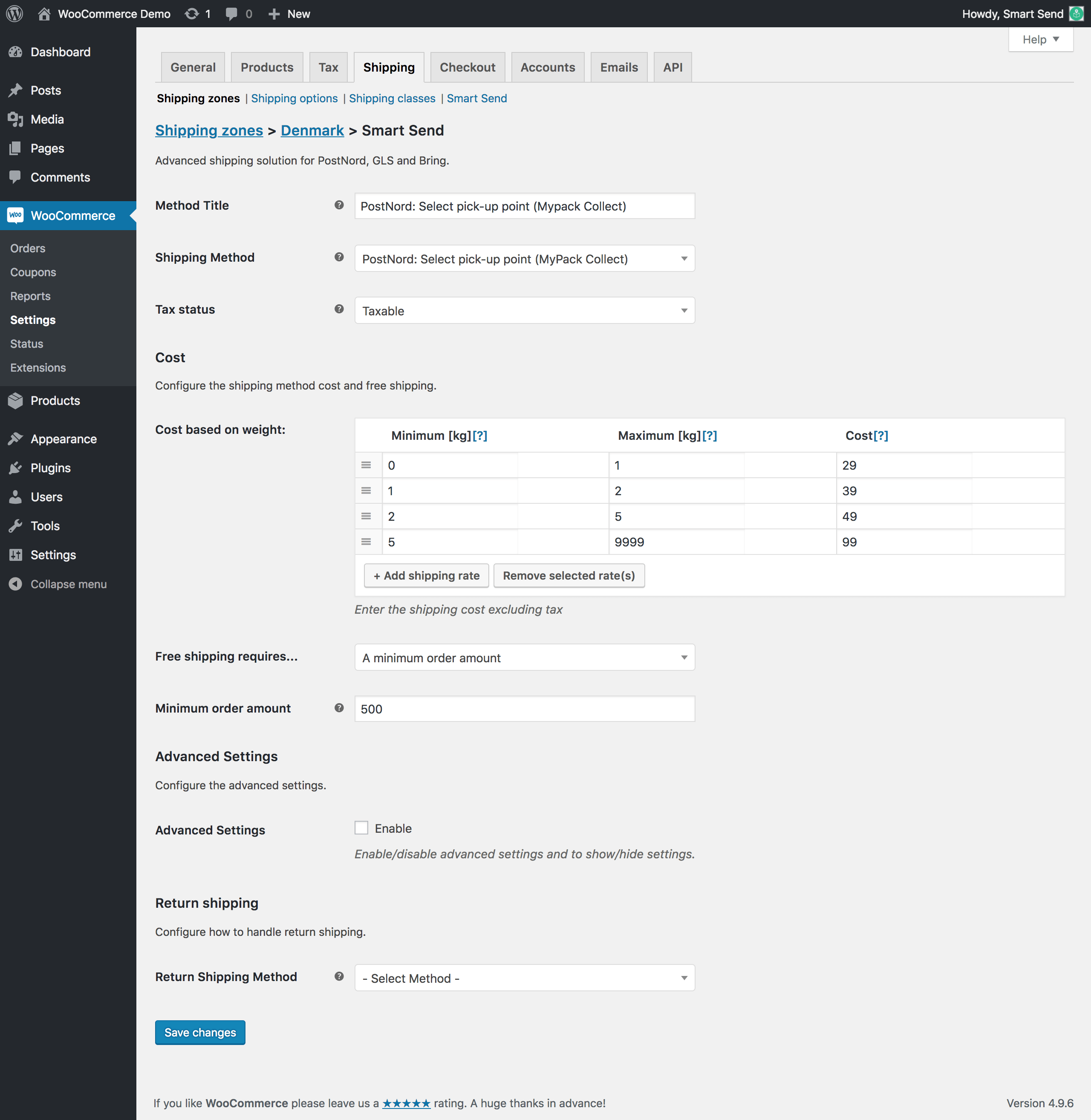 PostNord pickup point shipping method configuration