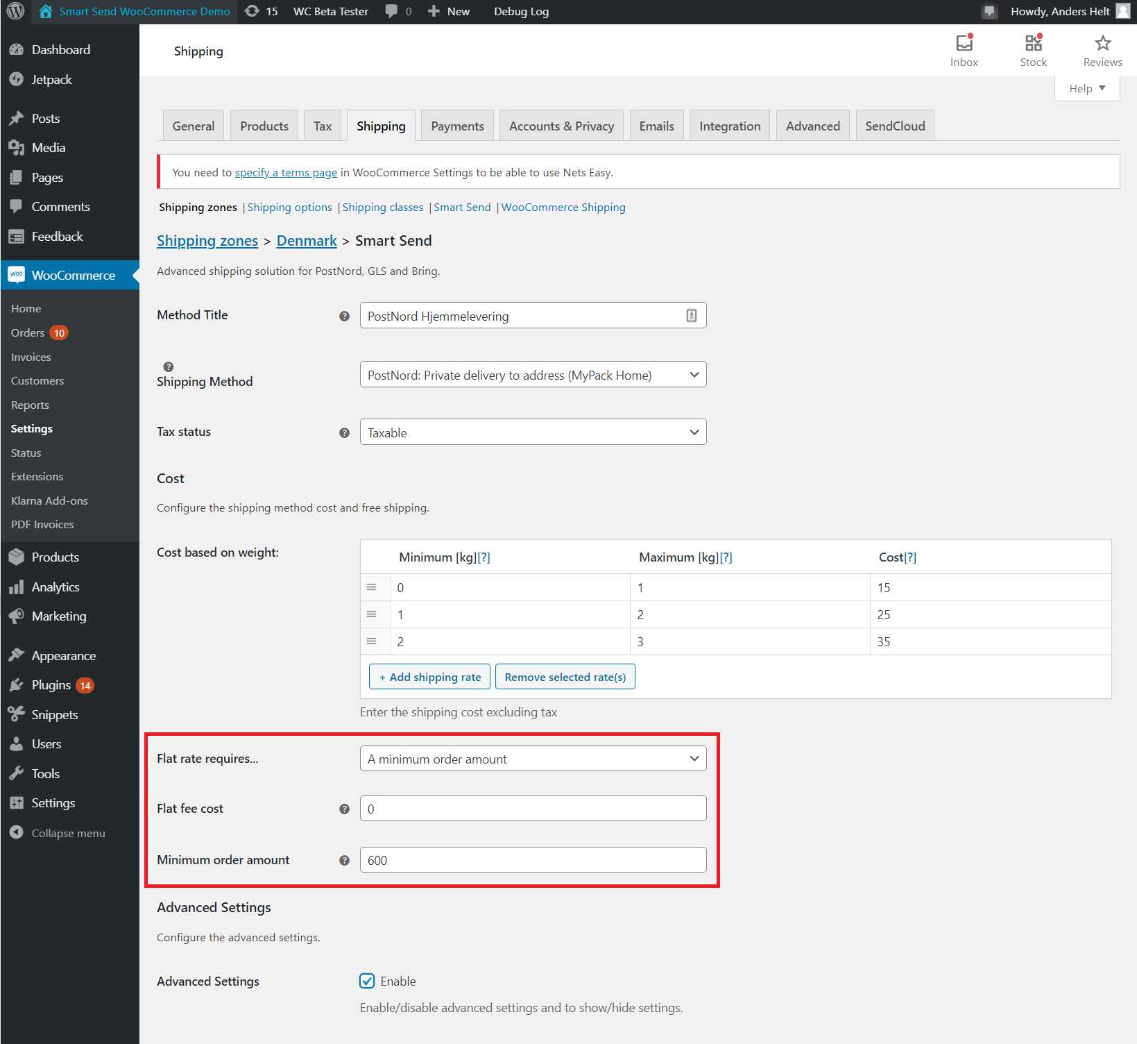 Free shipping configuration example