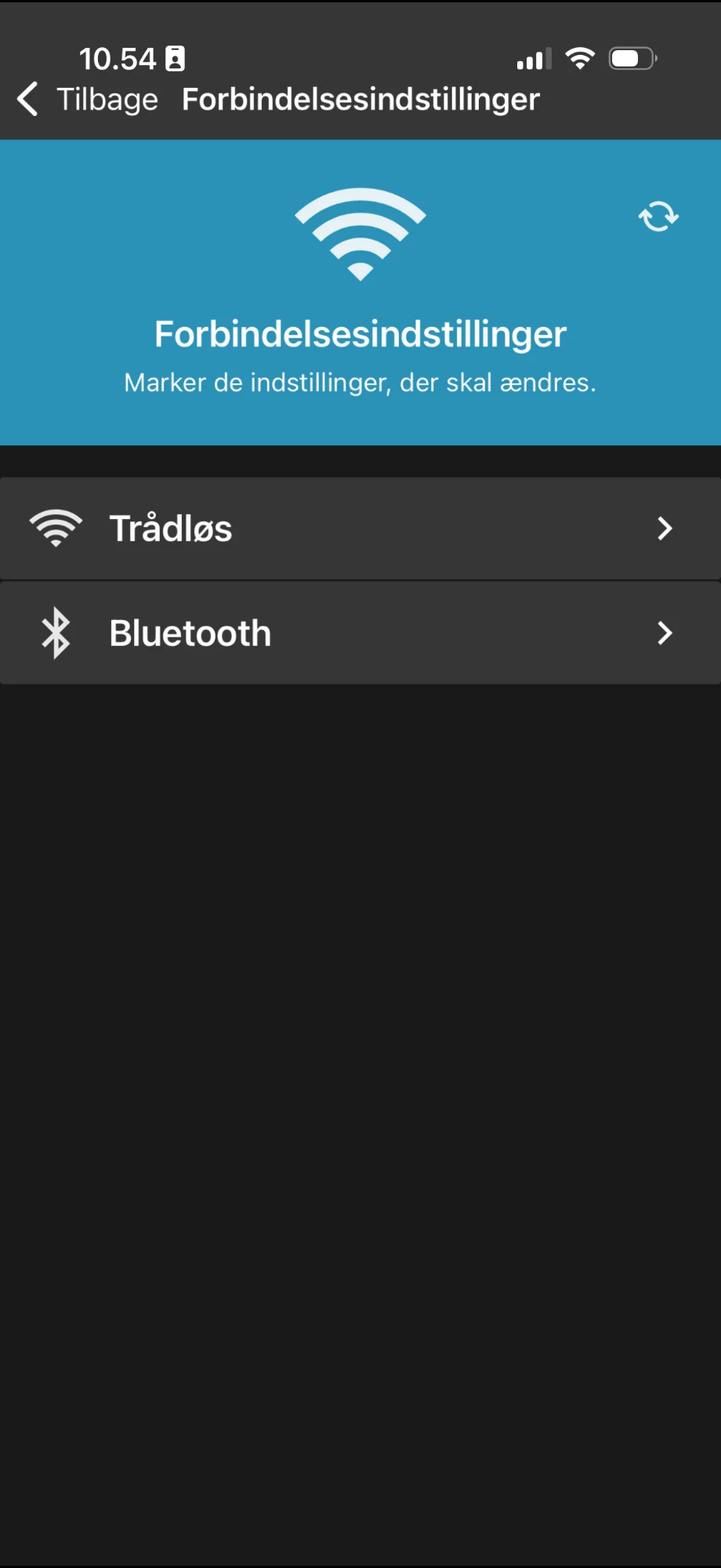 Connectivity Settings screen with the Wireless and Bluetooth options