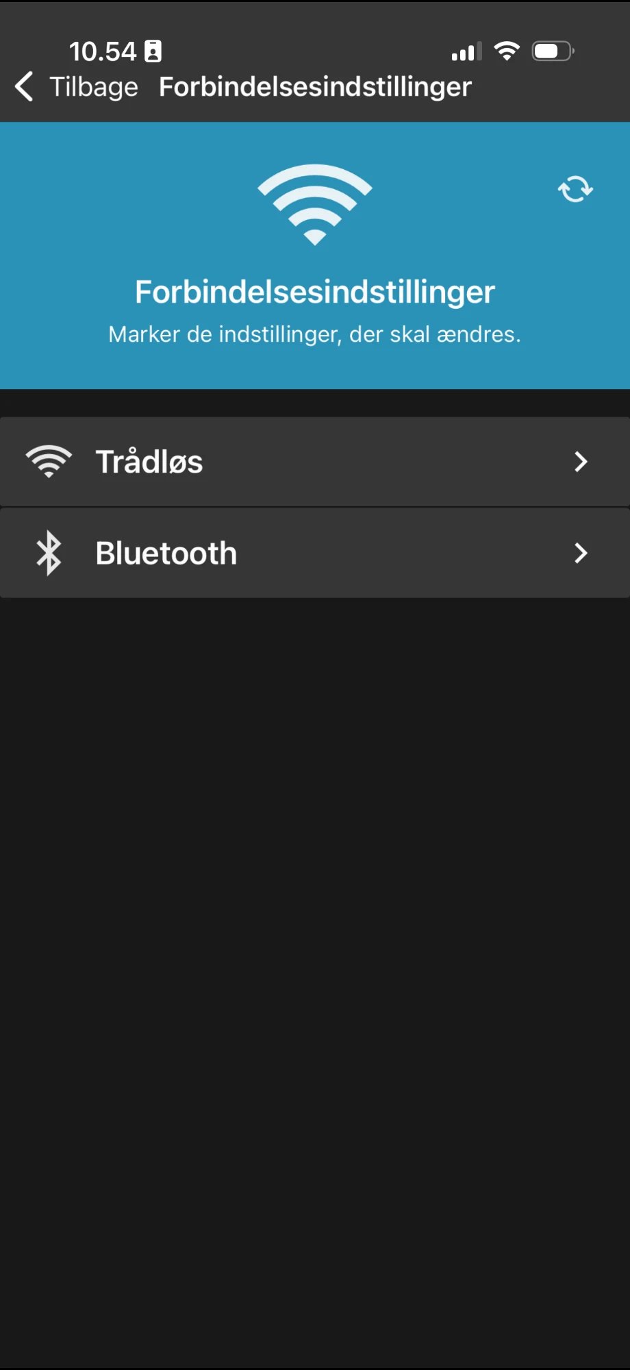 Connectivity Settings screen with the Wireless and Bluetooth options