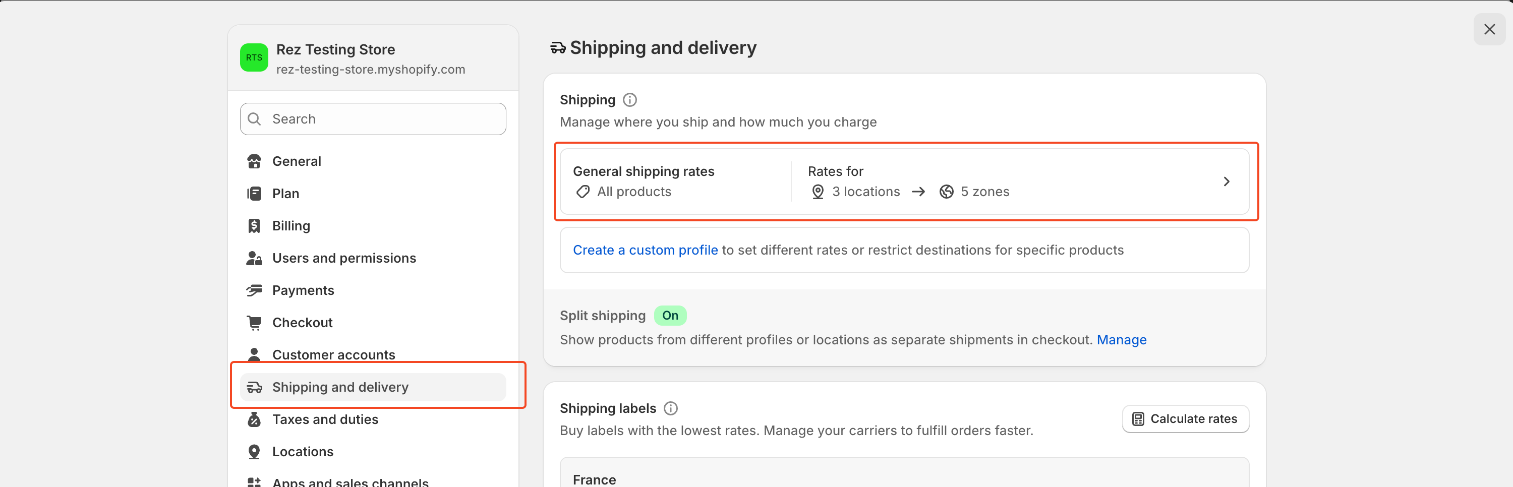 Shopify Shipping and Delivery Settings
