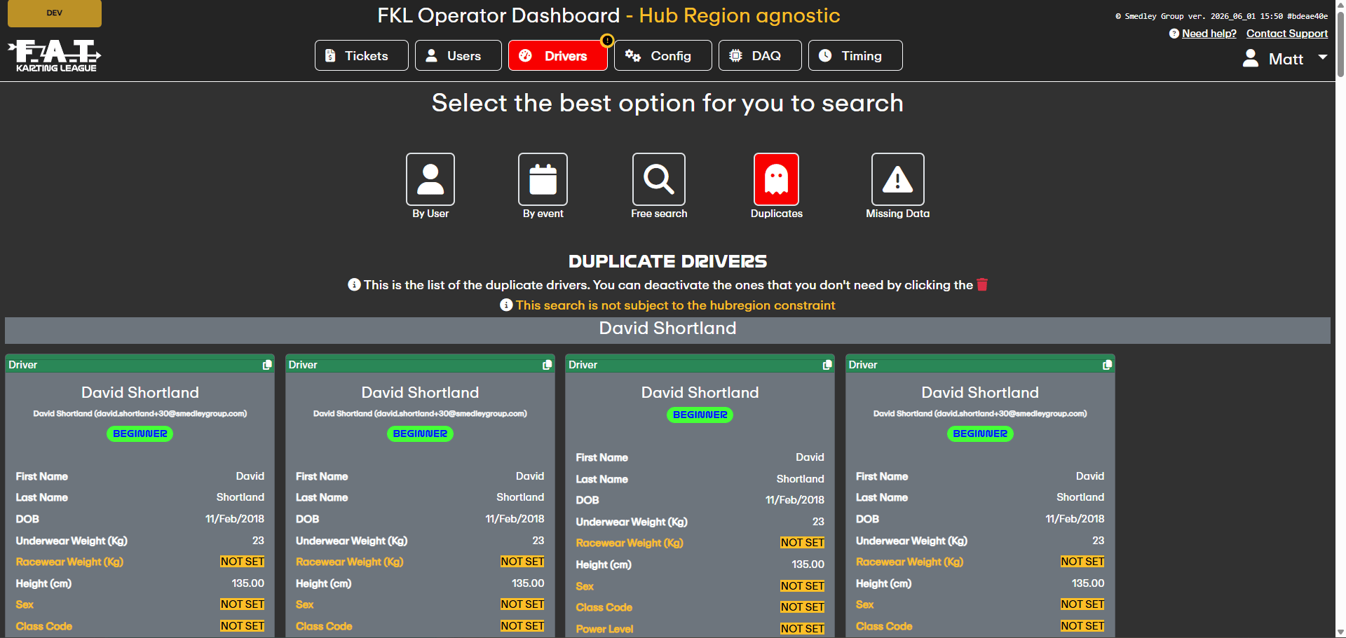 Duplicates view on the Operator Dashboard