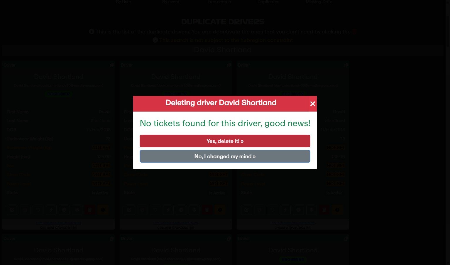 No tickets found for selected driver