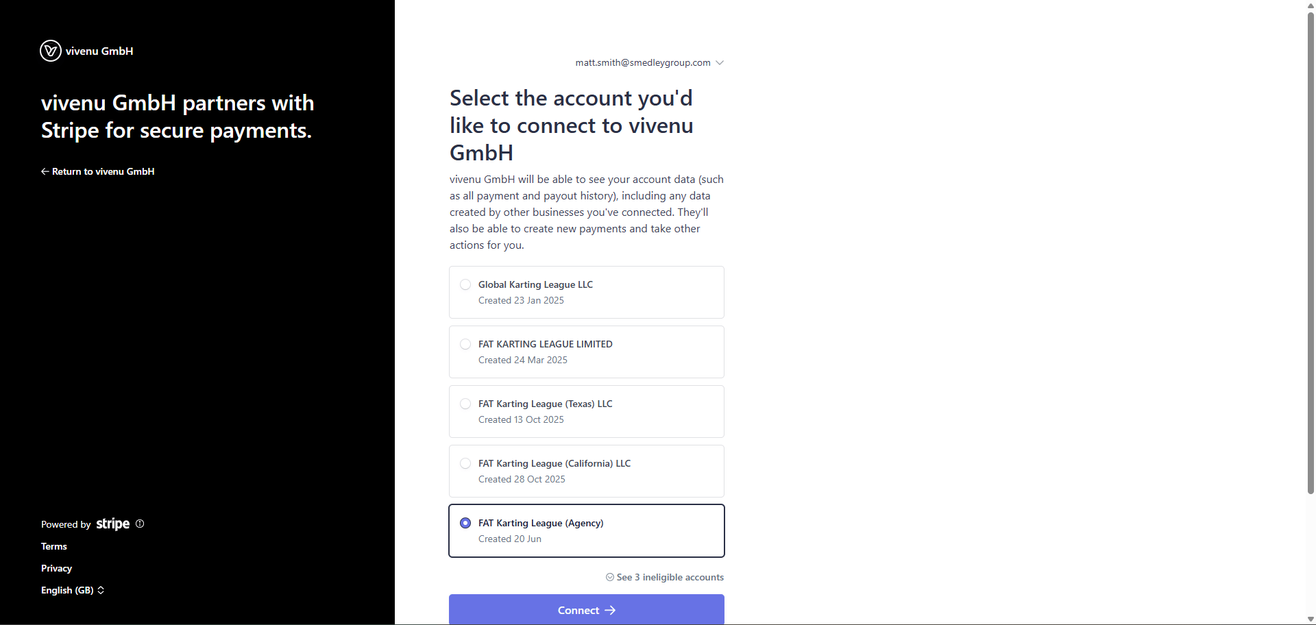 The list of available sellers in Stripe