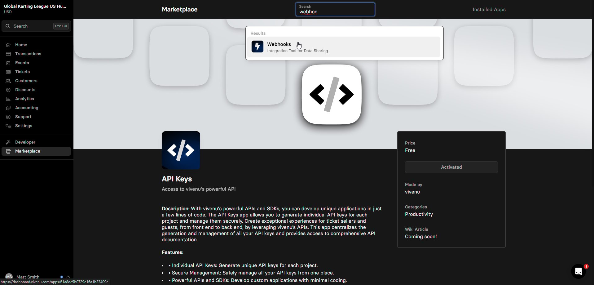 Webhooks search result