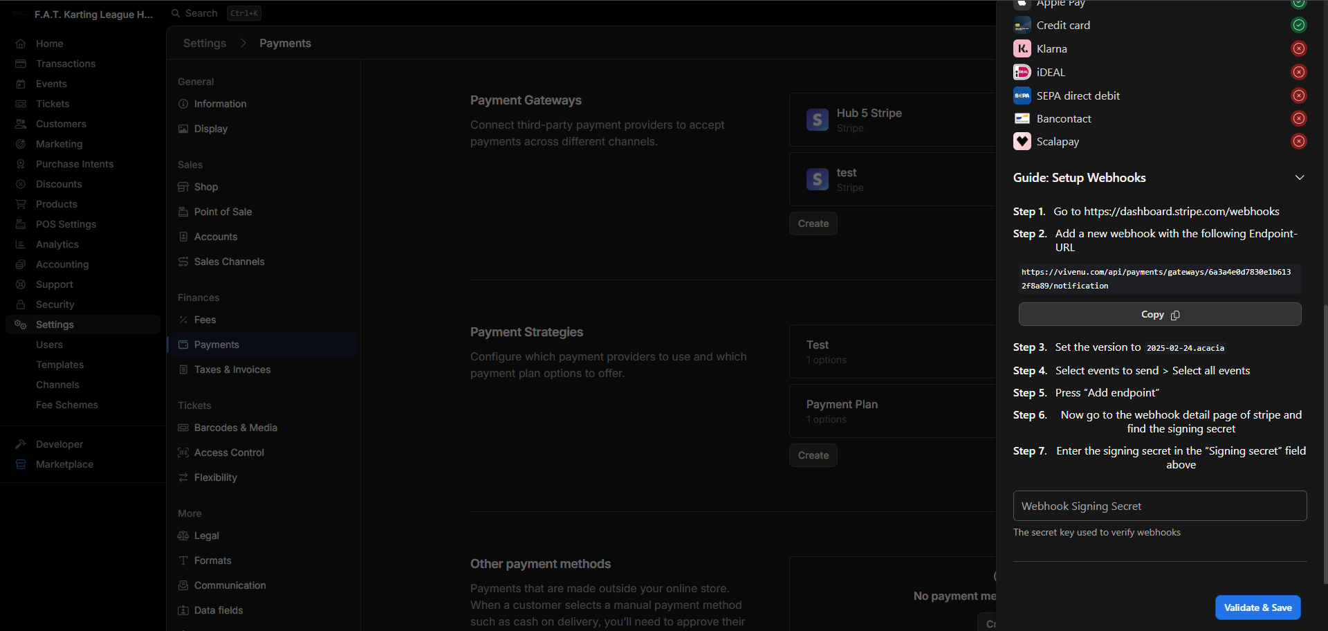 Copying the webhook URL from Vivenu
