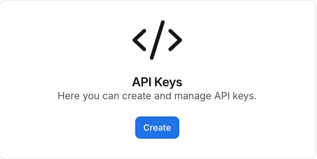 The API Keys page with the Create button