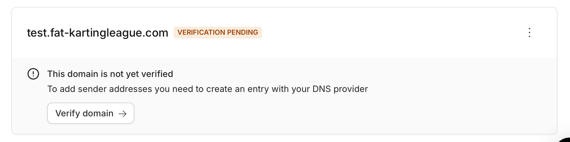 The unverified domain with the Verify domain button