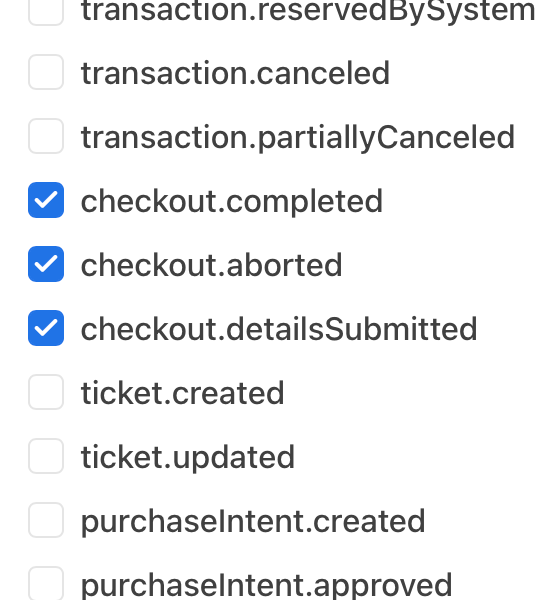 The selected events for the Checkout webhook