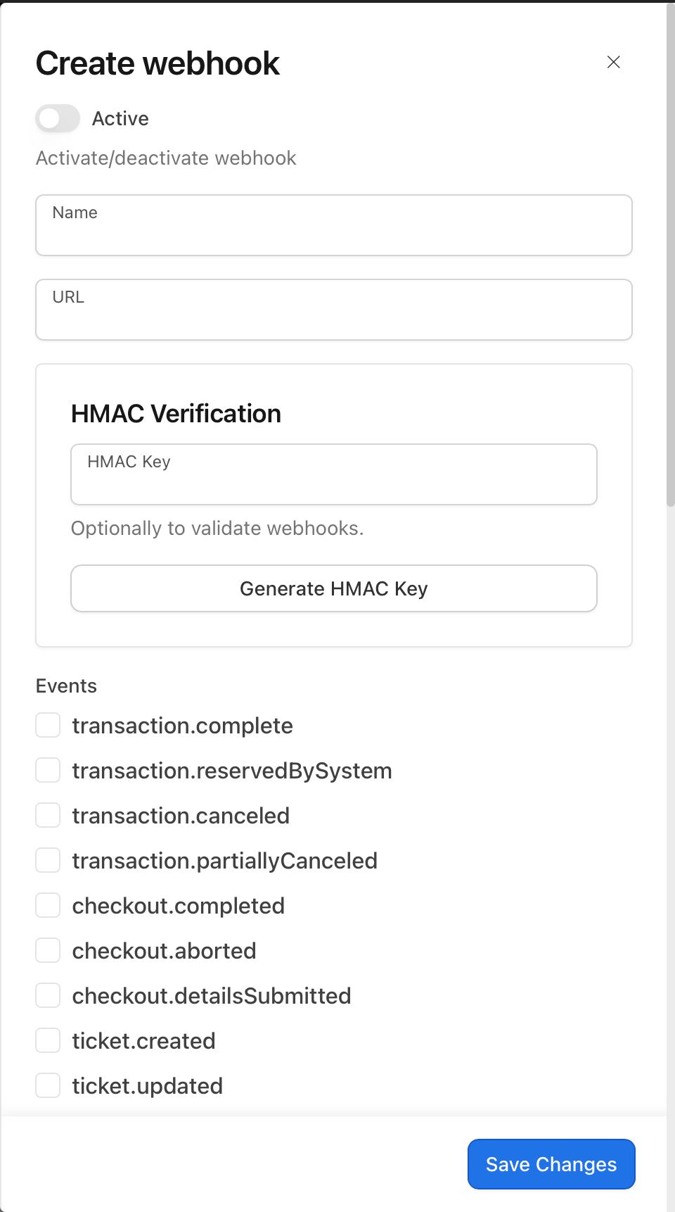 The Create webhook dialog