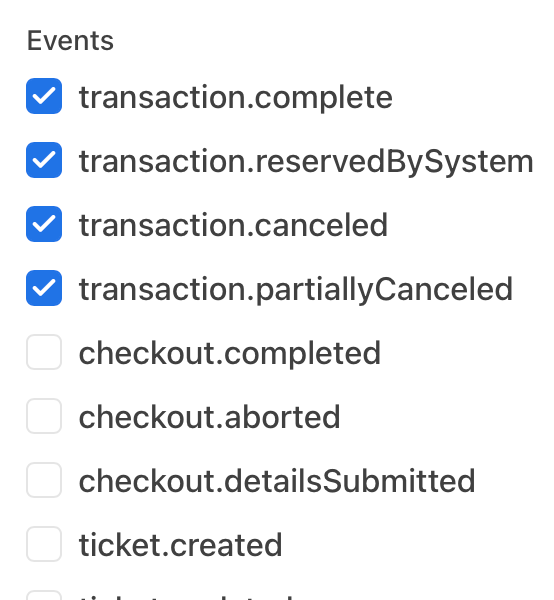 The selected events for the Transaction webhook