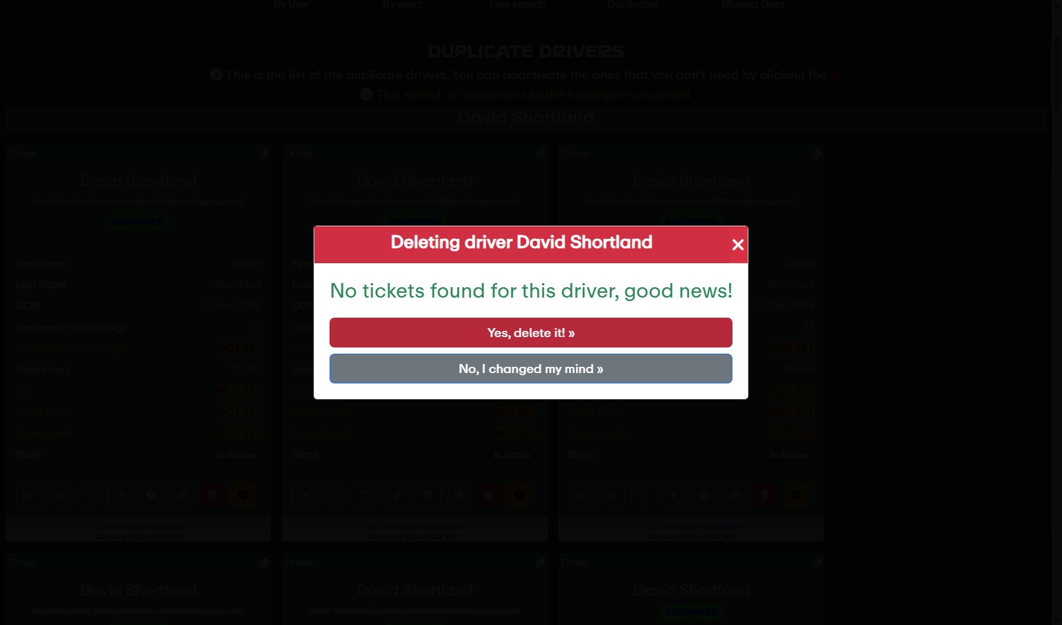 No tickets found for selected driver