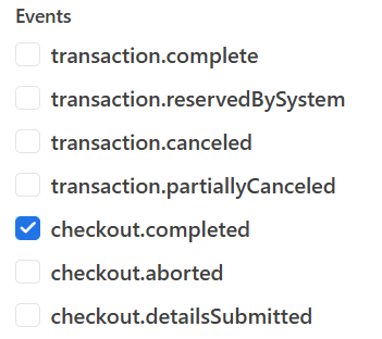 The selected events for the Checkout webhook