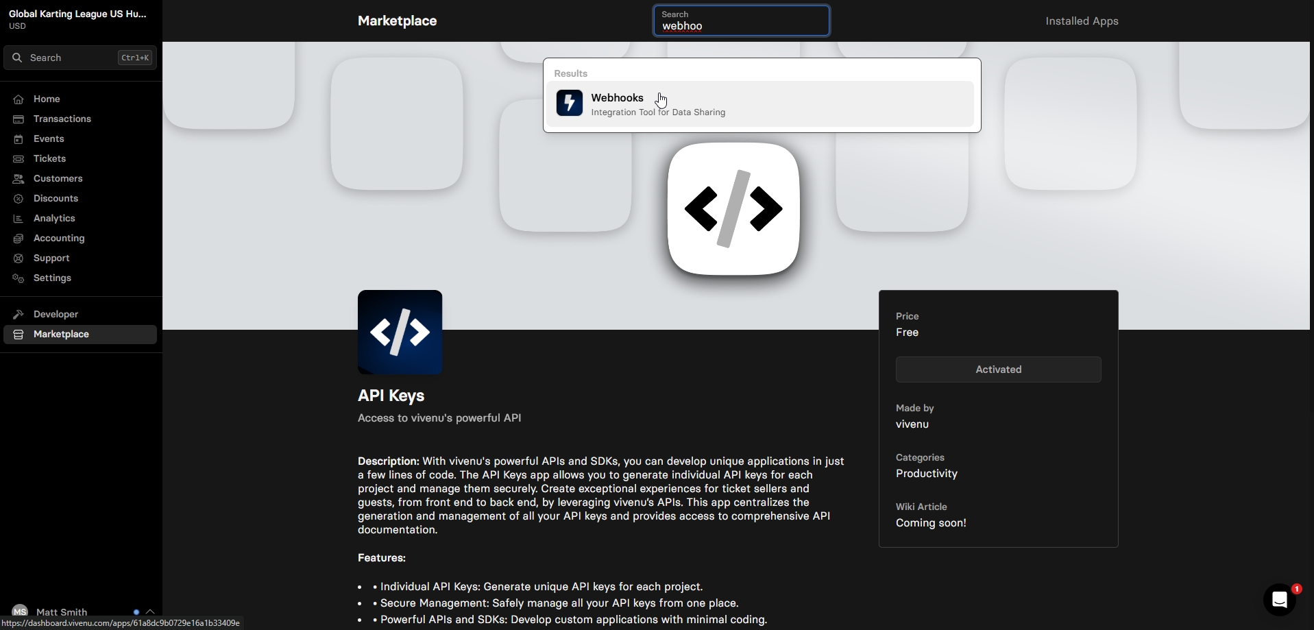 Webhooks search result