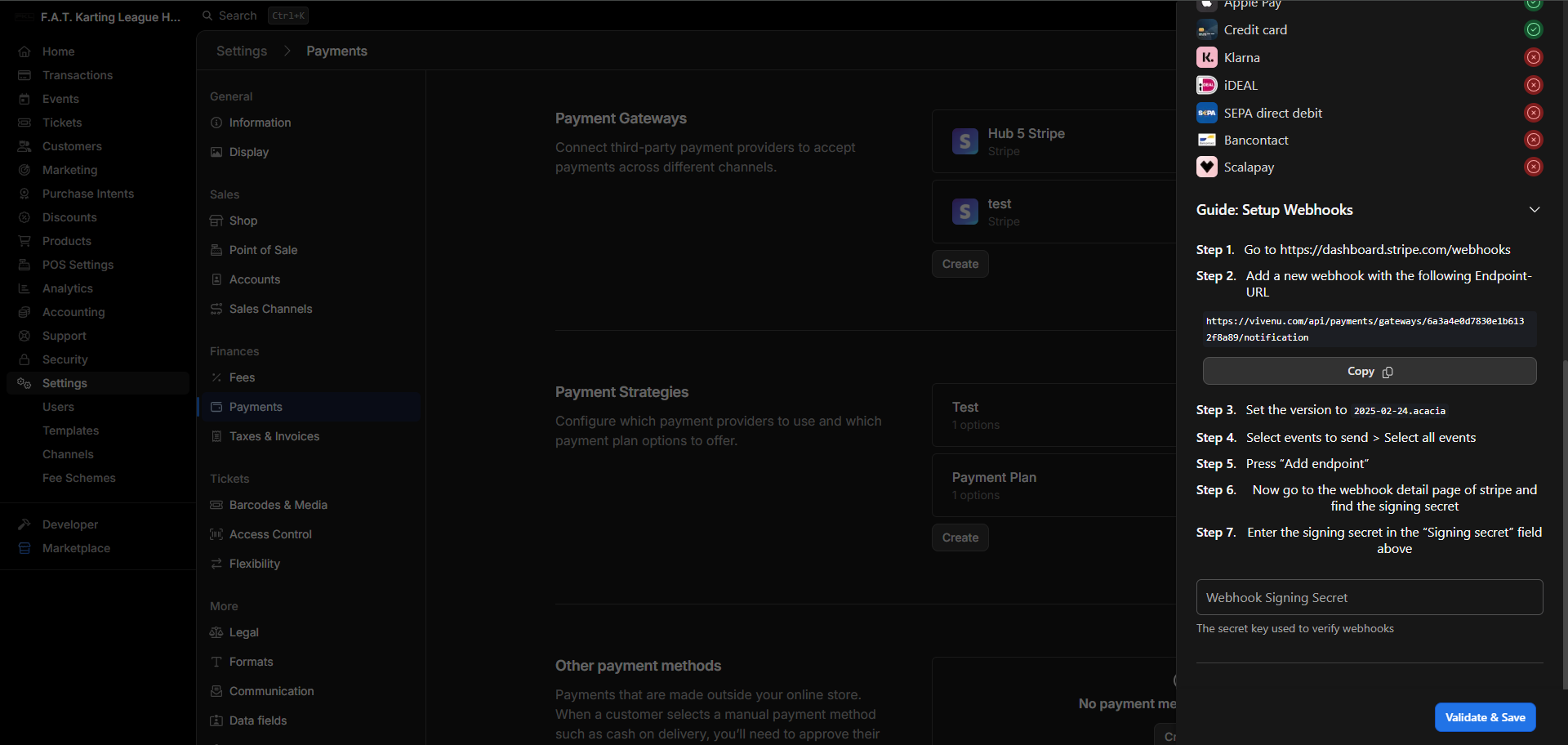 Copying the webhook URL from Vivenu