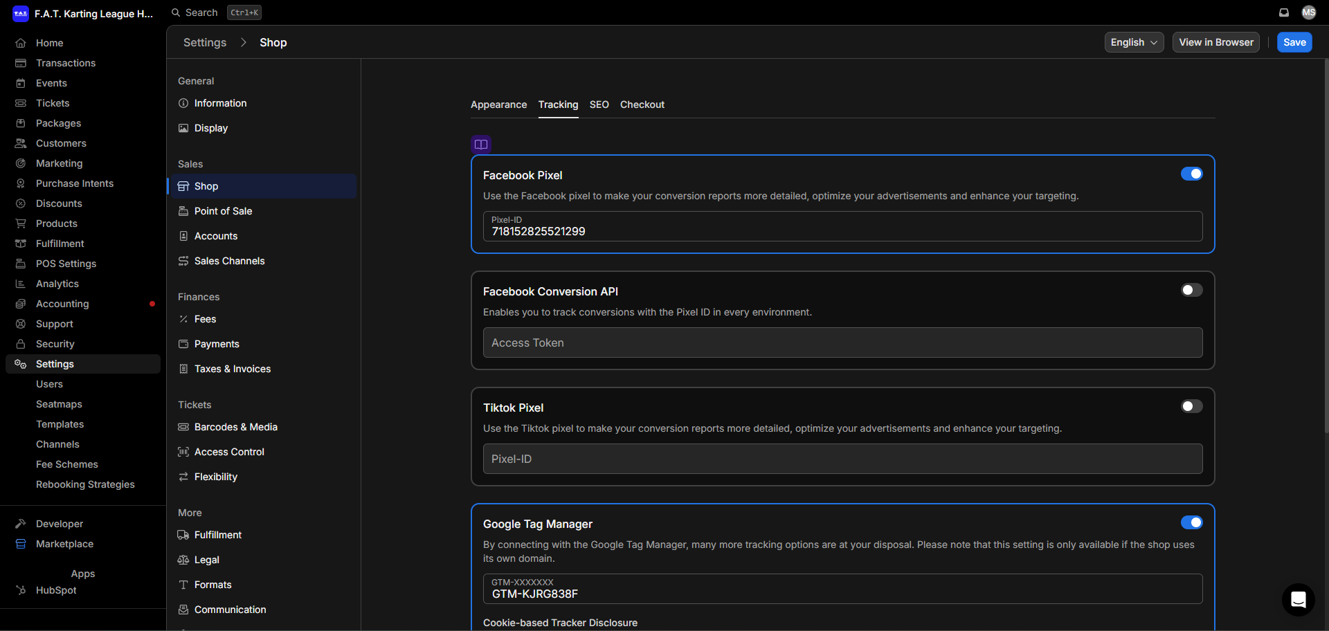 Vivenu tracking settings
