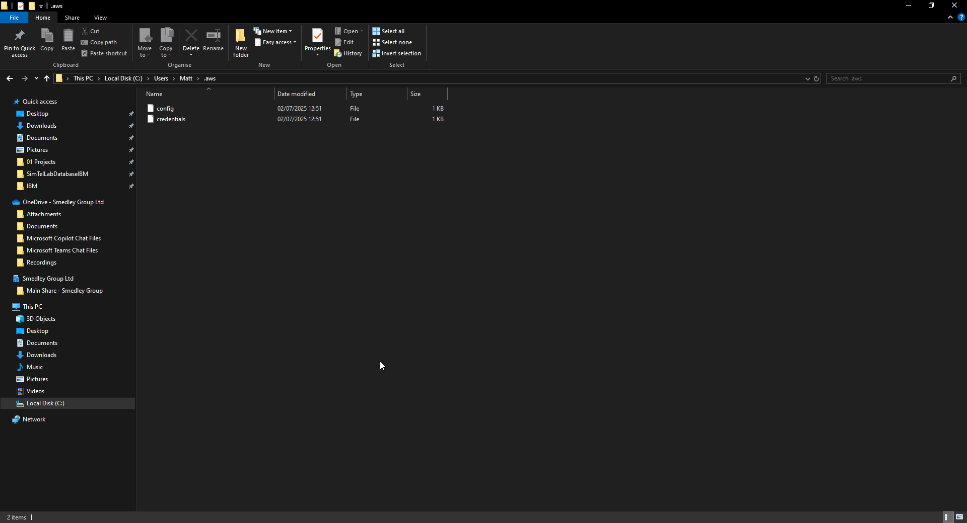 .aws folder in file explorer