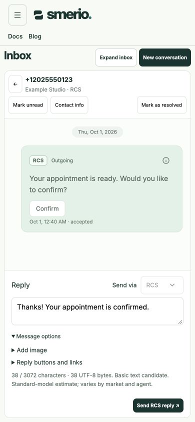 Mobile Inbox with message history, reply editor and send control