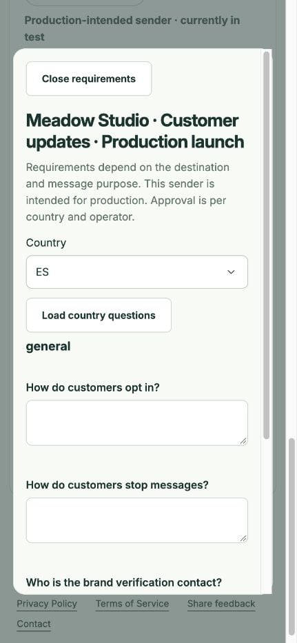 Sender-specific launch dialog with synthetic data