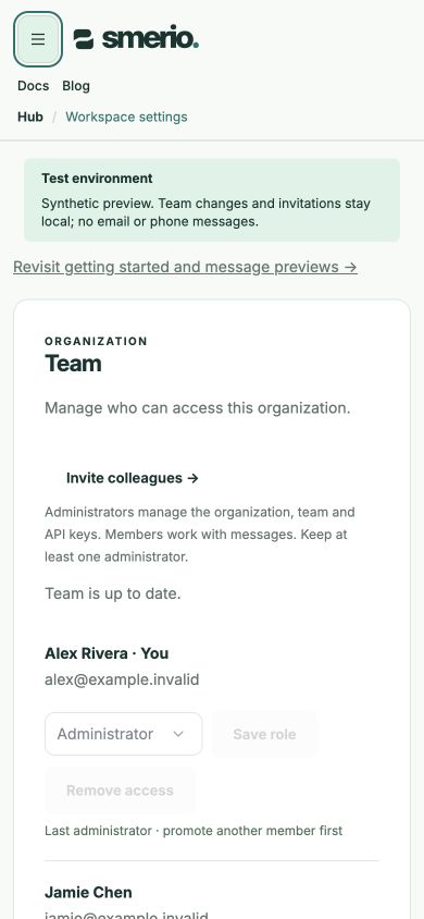 Mobile Team panel showing the last administrator protection and instruction to promote another member first