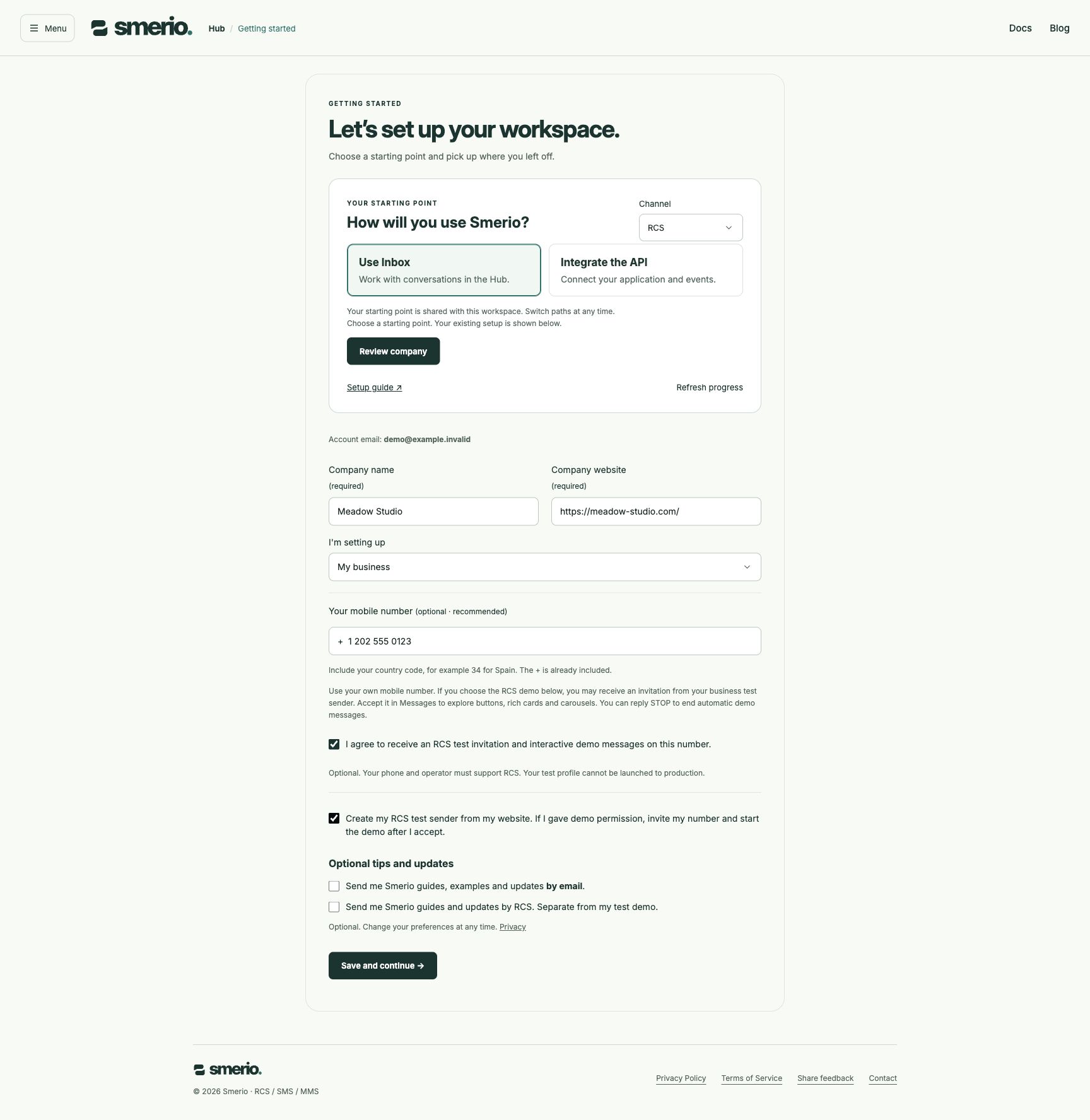 Onboarding with separate test and marketing choices