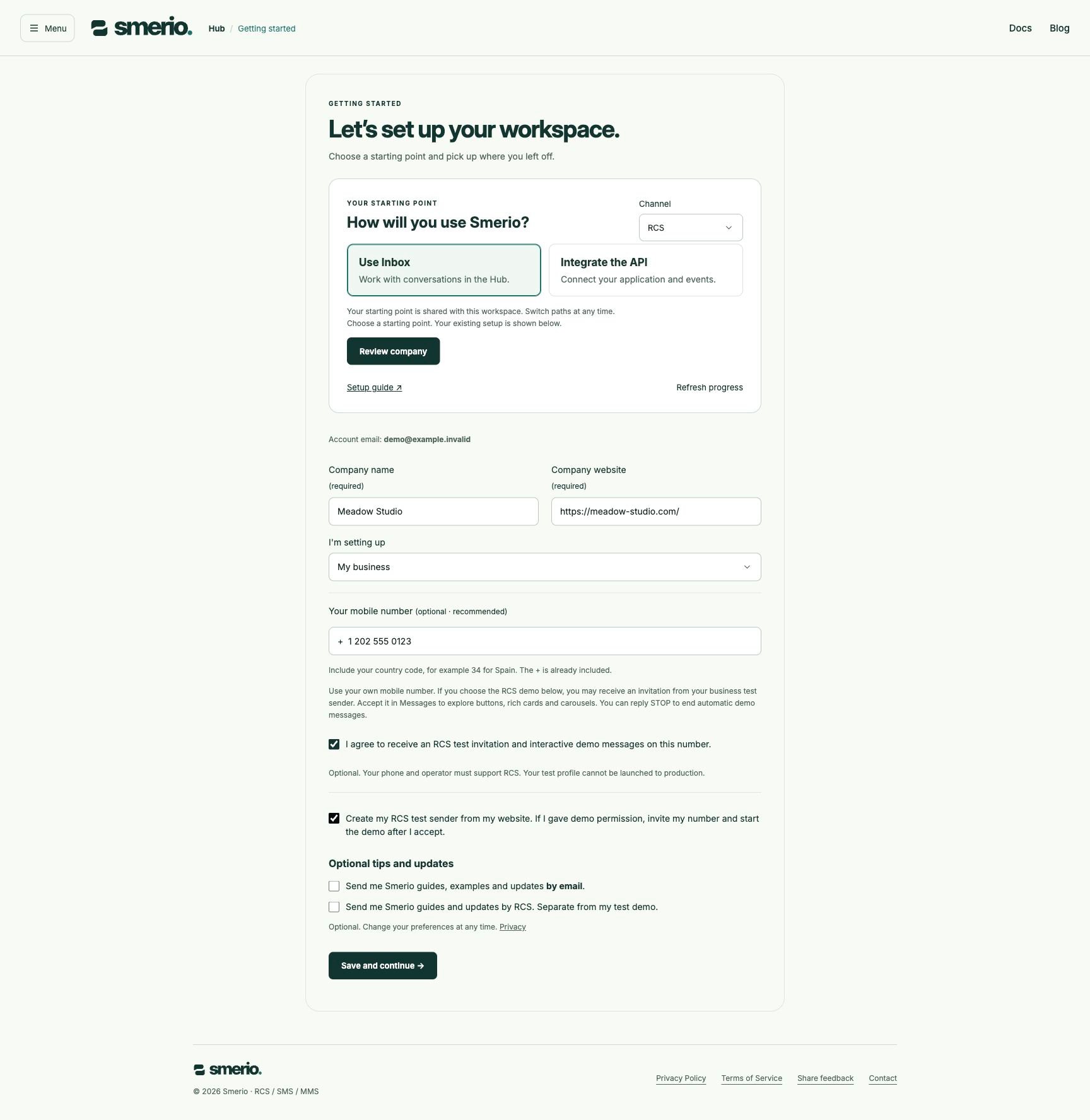 Onboarding with separate test and marketing choices